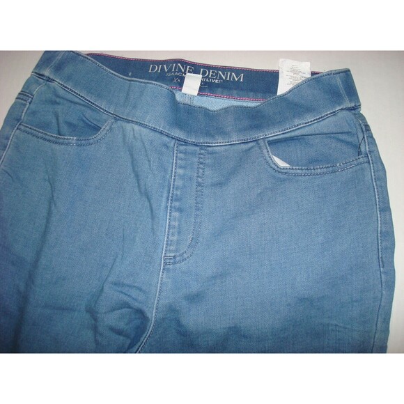 New Womens Isaac Mizrahi Live Divine Denim Pull On Jeans Blue Gold Snaps 4 Tall - Picture 3 of 10